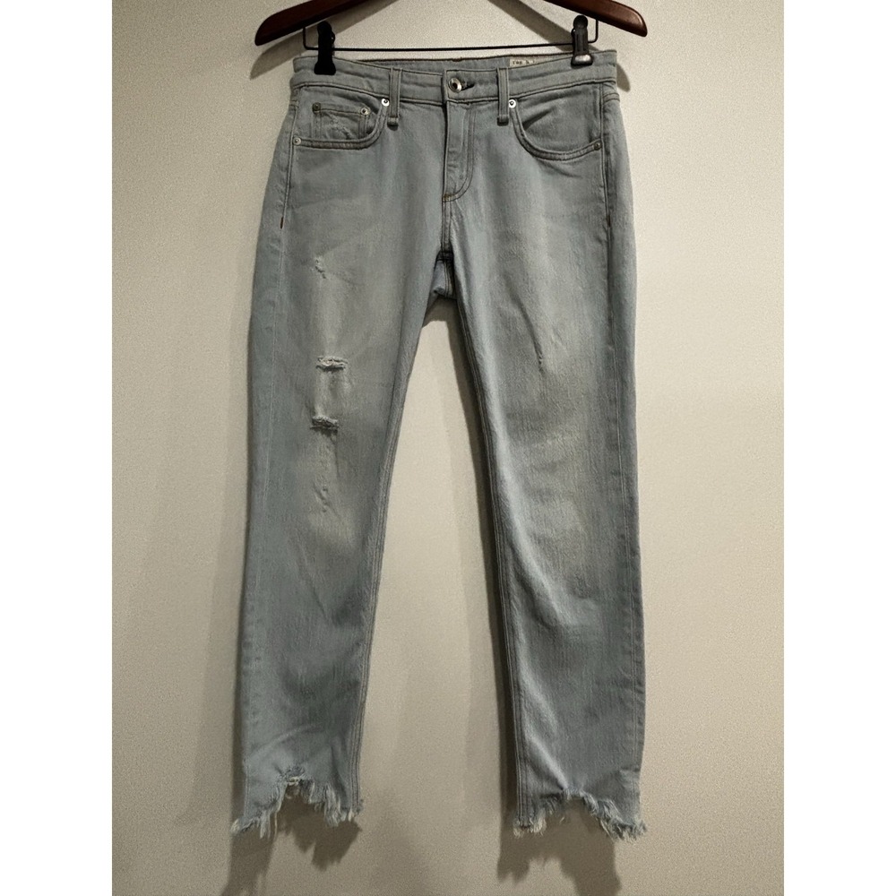 Rag & Bone Dre Low Jeans Womens 24 Light Blue Slim Boyfriend Raw Hem NWT